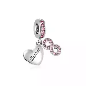 Genuine S925 Sterling Silver Besties Best Friends Dangle Charm For Bracelets - Picture 1 of 2