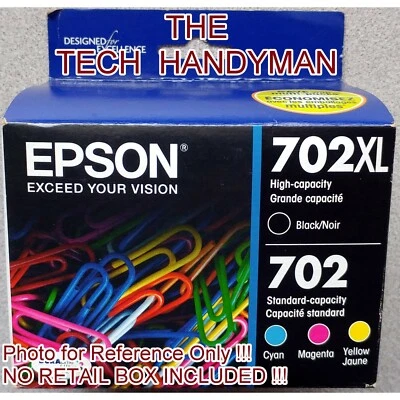 PACK DE 4 TINTAS EPSON GENUINAS 702XL NEGRAS Y 702 COLORES (SIN CAJA AL POR MENOR) WF-3733 Foto 1 de 2