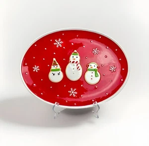 HALLMARK Red Christmas Snowman Platter Ceramic Oval Cookie Tray 15” - Picture 1 of 8
