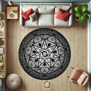Shri Yantra Rug, Sanskrit Mandala Carpet, Spiritual Round Mat, Sacred Geometry - Picture 1 of 12
