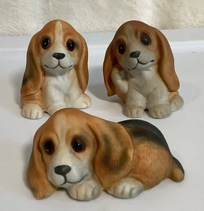 ADORABLE HOMCO Bassett Puppies Dog Vintage 3" Porcelain 3/set Figurines # 1407 - Picture 1 of 3