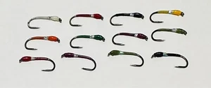 Trout Flies mixed vicars buzzers for fly fishing x12 barbless sz 14 straights - Picture 1 of 3