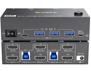 8K HDMI KVM Switch 2 Monitore 2 Computer 8K@60Hz 4K@144Hz, MLEEDA USB 3.0 Dual - Bild 1 von 9