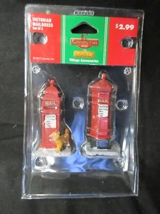 Set of 2 LEMAX VICTORIAN ROYAL RED MAILBOXES with Cat, 2011, #14362 - In Package - Picture 1 of 8