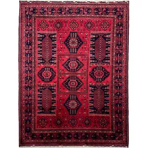 Alfombra de lana hecha a mano (5'9" x 7'10") Borgoña Waziri Afghan Khal Mohammadi - Imagen 1 de 13