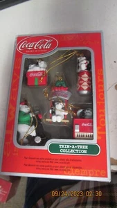 Coca Cola Trim a Tree Collection Set of 5 Polar Bear Christmas Ornaments - Picture 1 of 5
