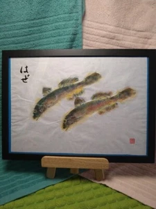 Gyotaku Goby Coloring Technique Fish Print ink Artwork with Frame - Picture 1 of 5
