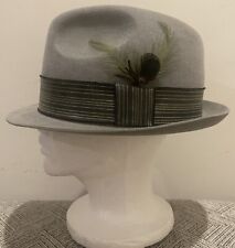 Stetson Short Brim Felt Fedora Mens Grey Feather Hat