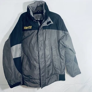 Hertz Waterproof Jacket Coat Sz L Grey HOOD IN COLLAR MULTI POCKETS INSULATED - Picture 1 of 14