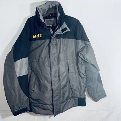 Hertz Waterproof Jacket Coat Sz L Grey HOOD IN COLLAR MULTI POCKETS INSULATED - Image 1 of 4