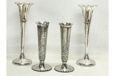 2 pairs of late 19th/early 20th century silver plated rose vases. 23.5cm - Image 1 of 4