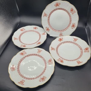 set of (4) Mottahedeh Vista Alegre salad plates white red scalloped edges - Picture 1 of 9
