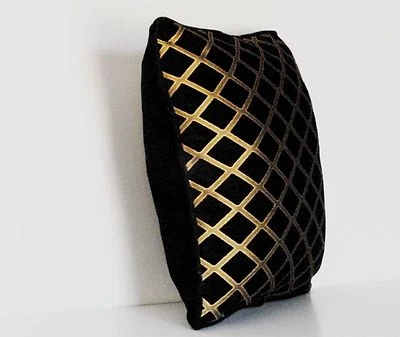black gold geometric chenille throw pillows for sofa chair or couch made in usa - Image 1 of 4
