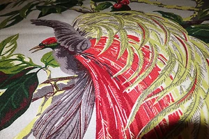 30's Barkcloth beautiful Tropical feathered Bird of paradise material 26w x 45L - Picture 1 of 10