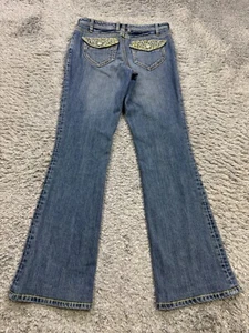 Cache Jeans Women 0 Flare Bootcut Low Rise Embellished Flap Pocket Y2K Denim Vtg - Picture 1 of 10