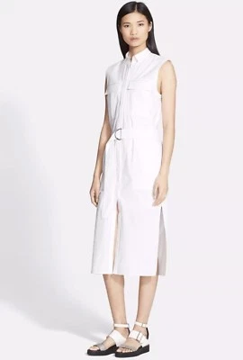 NUEVO CON ETIQUETAS Helmut Lang Óptico Blanco Cinturón Fuelle Popelina Midi Camiseta sin Mangas Vestido Talla 2 Foto 1 de 4