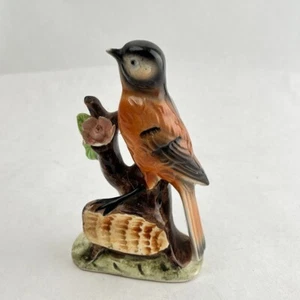 Keramikfigur Vogel auf Ast mit Blüte – handbemalt – ca. 13 cm hoch - Bild 1 von 7