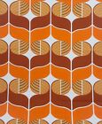 2 vintage fabric curtains orange brown geometric circles Pop Art Mid-Century 70s