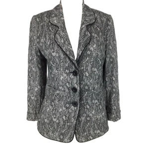 Liz Davenport Jacket Black Size XS 6 8 White Lace Print Blazer 3 Button Business - Picture 1 of 14