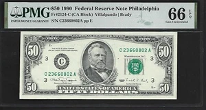 US 50 Dollars 1990 PMG 66 EPQ UNC Fr #2124C FRN Philadelphia Villalpando/Brady - Picture 1 of 4
