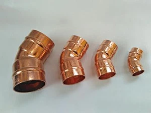 NUEVO Anillo de Soldadura de Cobre 45 grados Codo Hembra x Hembra (Varios Tamaños Disponibles) - Imagen 1 de 1
