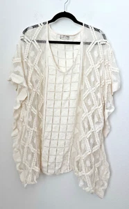 Free People Sunshine caftano all'uncinetto avorio hippie boho natura taglia unica *difetto* - Foto 1 di 12