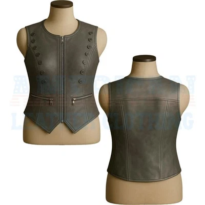 Women’s Grey Leather Vest Custom Made Cowgirl Style Leather Vest Genuine Leather - Image 1 of 3