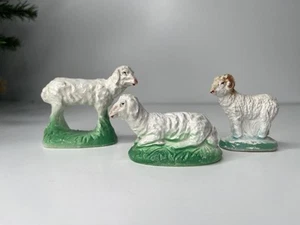 3 Vintage Chalkware Composite Nativity Animal Figures Sheep - Picture 1 of 16