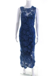Alejandra Alonso Rojas Womens Twi Lurex Metallic Crochet Midi Dress Blue Size XS - Picture 1 of 6