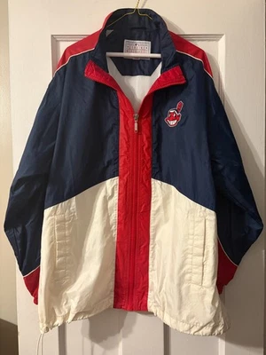 Vintage STARTER Cleveland Indians MLB Windbreaker Jacket Chief Wahoo 90s XL - Image 1 of 4