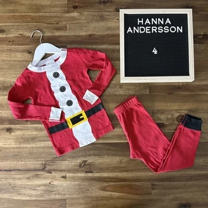 Hanna Andersson Organic Cotton Red Santa Knit Pajama Pant Long Sleeve Set 100/4 - Picture 1 of 10