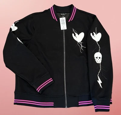 Chaqueta Bomber Torrid Lovesick Mujer 1X Negra Corazón Calavera Cupro Rosa Borde Gótico Foto 1 de 4