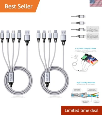 Nylon Braided 4FT Multi Charger USB Cable 3A for Cell Phones & Laptops, 2 Pack - Image 1 of 4