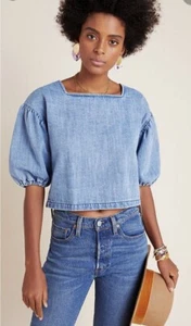 Neu mit Etikett Anthropologie The Odells Rae Denim geknöpfte Bluse Größe L - Bild 1 von 12