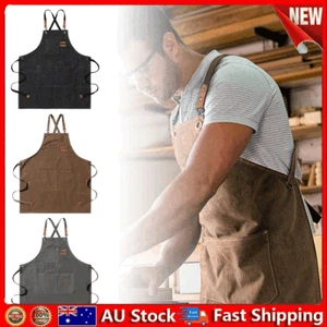 Men Women Thick Canvas Denim Bib AprIH Kitchen Cooking Workshop Heavy Work Apron - Picture 1 of 14