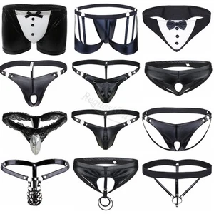 Sexy Herren Kunstleder Etui Bikini Slips Jock Riemen Unterwäsche G String Tangas - Bild 1 von 33