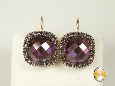 Orecchini Pendenti 925 Argento Dorato Sintetico Pietra Strass Gioiello - Immagine 1 di 4