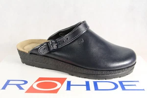 Rohde Damen Clogs Pantoffel Hausschuhe Sabot Schuhe Leder blau 143856 - Picture 1 of 7