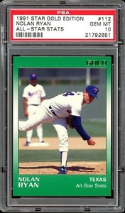 1991 Star Gold Edition Baseball #112 Nolan Ryan All-Star Stats PSA 10