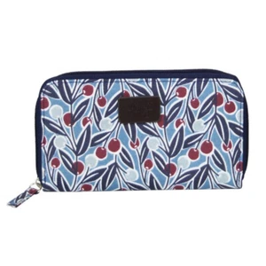 Peony® Womens Berries Blue Floral Design Matte Oilcloth Wallet Purse - Picture 1 of 2