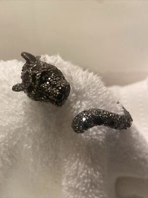 Betsey Johnson Snow Leopard Cougar Black Grey Hematite Hinged Bangle Bracelet - Image 1 of 2