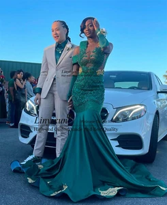 Glitzerndes afrikanisches grünes Meerjungfrau Ballkleid schwarz Mädchen Kristall Perlen Partykleider - Bild 1 von 5