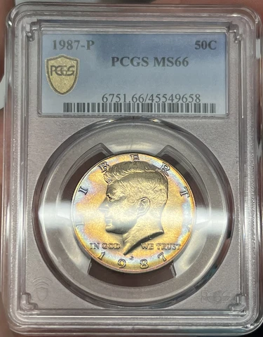 1987 PCGS MS66 Kennedy Half Dollar 50c - Colorful Rim Toned Cover