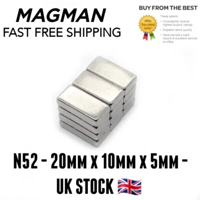 MAGMAN 20mm x 10mm x 5mm Strongest Neodymium Block Magnets 🧲 N52- 5pcs - 25pcs