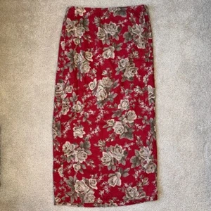 Jones New York Sport 100% Linen Red & Beige Floral Wrap Midi Skirt, size 12 - Picture 1 of 5