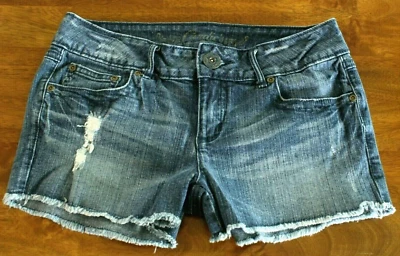 Vintage Candie's Size 5 Short Shorts Denim Stretch DarkWash Destroyed Blue - Image 1 of 2