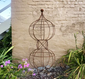 Wrought Iron 46.5" Double Bob Topiary Flower Trellis, Garden Decor - Picture 1 of 4