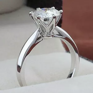 6MM Round Cut Real Moissanite 14k White Gold Plated Solitaire Engagement Ring - Picture 1 of 7