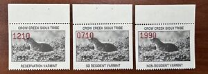 3 - 1990 Crow Creek Sioux Tribe Game Permit Stamps CC# 24, 25, 26