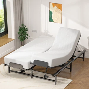 Adjustable Bed Base Frame with Wireless Remote and 10" Gel Memory Foam Mattress - Picture 1 of 34